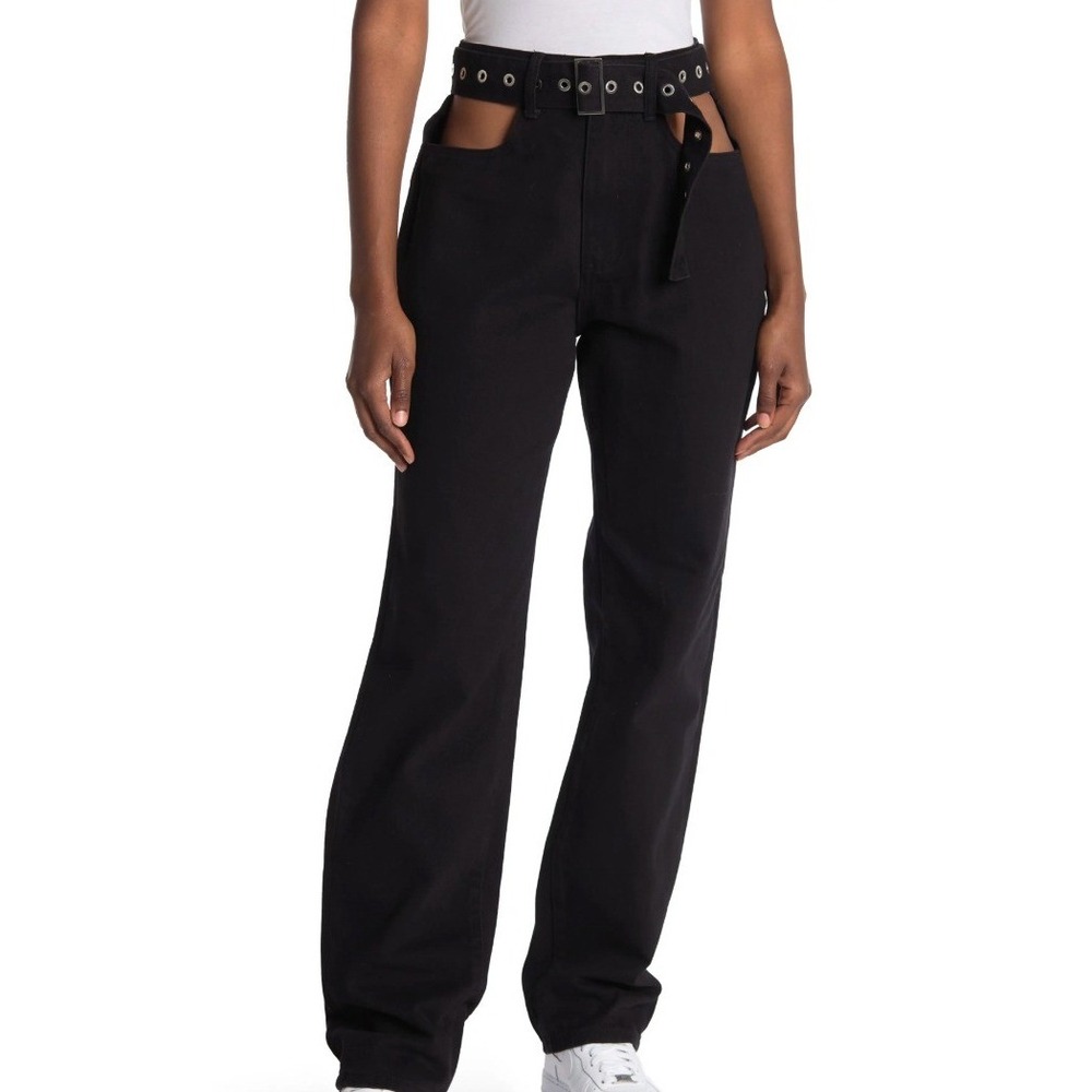 WeWoreWhat black cutout jeans‎ high rise straight leg hip cutout denim Size 32